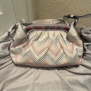 FENDI Borsa white leather colorful stitching woven leather detail shoulder bag